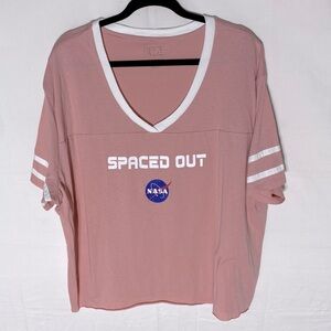 Freeze Pink V Neck Cropped NASA Graphic Tee 3X